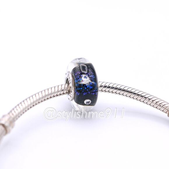 Authentic PANDORA Retired Midnight Blue Effervescence Glass Charm - 791627CZ - Picture 4 of 9